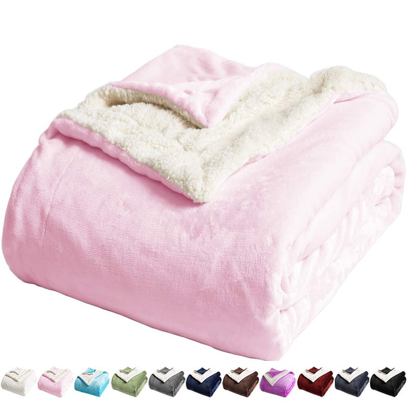 LBRO2M Sherpa Fleece Bed Blanket King Size Super Soft Fuzzy Plush Warm Cozy Fluffy Microfiber Couch Throw Velvet Double Reversible Luxurious Blankets,Pink - Image 1